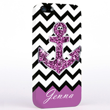 Personalised Glitter Purple Anchor Black Chevron iPhone Case
