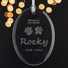 Personalised Laser Etched Paw Prints On Our Heart Glass Ornament
