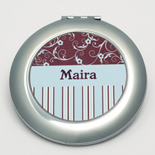 Personalised Floral Stripes Round Make Up Mirror