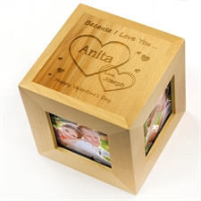 Engraved Two Hearts Forever Wood Photo Cube