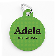 Custom Printed Green Polka Dot, Round Shape Dog Or Cat Tag