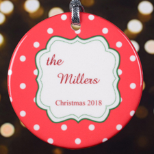 Personalised Christmas Red Polka Dot Round Porcelain Ornament
