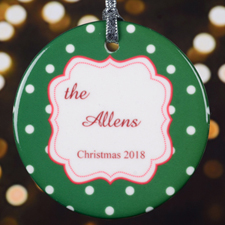 Personalised Christmas Green Polka Dot Round Porcelain Ornament