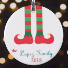 Personalised Red Green Stocking Round Porcelain Ornament