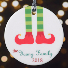 Personalised Green Stocking Round Porcelain Ornament