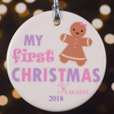 Personalised Lavender Pink Ginger Bread Round Ornament