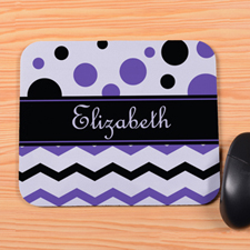 Personalised Black Purple Chevron & Polka Dot Mouse Pad
