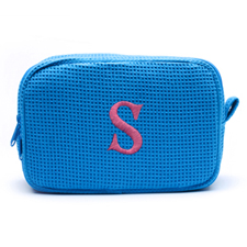 Embroidered One Initial Turquoise Cotton Waffle Weave Makeup Bag