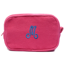 Embroidered One Initial Fuchsia Cotton Waffle Weave Makeup Bag