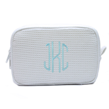 Embroidered Three Initial White Cotton Waffle Weave Makeup Bag
