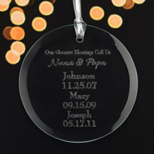 Personalised Engraving Our Greatest Blessing Round Glass Ornament