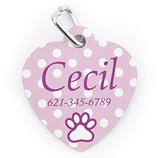 Custom Printed Baby Pink Polka Dot, Heart Shaped Dog Or Cat Tag