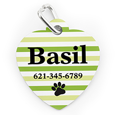Custom Printed Lime Stripe Paw, Heart Shaped Dog Or Cat Tag