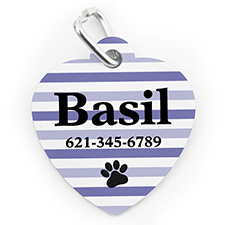Custom Printed Purple Stripe Paw, Heart Shaped Dog Or Cat Tag