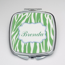 Personalised Green Zebra Compact Make Up Mirror