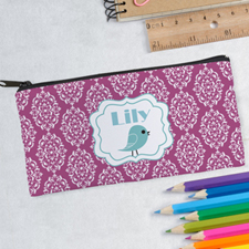 Design Your Own Damask Bird Pink Pencil Case