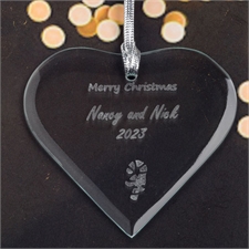 Personalised Engraved Candy Cane Heart Shaped Ornament