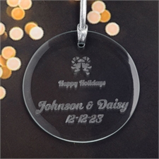 Personalised Engraving Candy Cane Round Glass Ornament