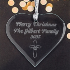 Personalised Engraved Christmas Cross Heart Shaped Ornament