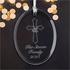 Personalised Laser Etched Christmas Cross Glass Ornament