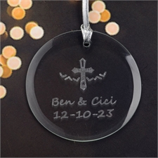 Personalised Engraving Cross Round Glass Ornament