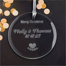 Personalised Engraving Heart Round Glass Ornament