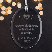Personalised Laser Etched Hearts Of Love Glass Ornament