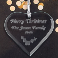 Personalised Engraved Holly Heart Shaped Ornament
