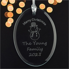 Personalised Laser Etched Snowman Glass Ornament