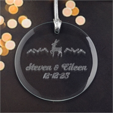 Personalised Engraving Reindeer Round Glass Ornament