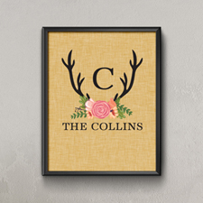 Linen Floral Antlers Personalised Poster Print, Small 8.5