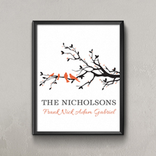 Family Tree Four Orange Birds Personalised Poster Print, Small 8.5