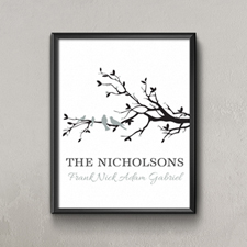 Family Tree Four Grey Birds Personalised Poster Print, Small 8.5