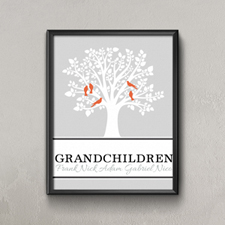 Family Tree Five Orange Birds Personalised Poster Print Small 8.5