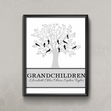 Family Tree Ten Grey Birds Personalised Poster Print
