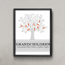 Family Tree Ten Orange Birds Personalised Poster Print