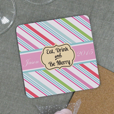 Eat, Drink And Be Merry Personalised Cork Coaster