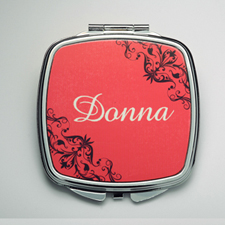 Personalised Red Floral Compact Make Up Mirror