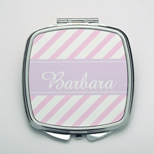 Personalised Pink Stripe Compact Make Up Mirror