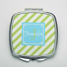 Personalised Lime Stripe Compact Make Up Mirror