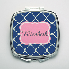 Personalised Navy Quatrefoil Compact Make Up Mirror