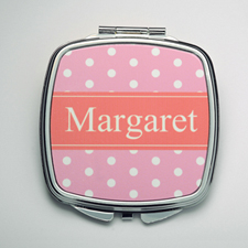 Personalised Pink Polka Dot Compact Make Up Mirror