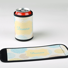 Aqua Wood Flower Personalised Can And Bottle Wrap