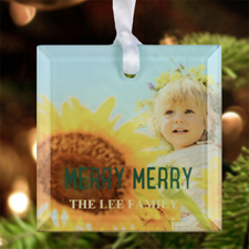 Merry Merry Personalised Photo Glass Ornament Square 3