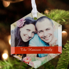 New Year Personalised Photo Glass Ornament Hexagon 3