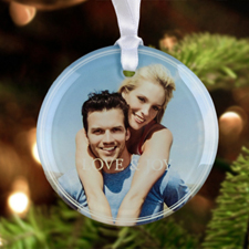 Love & Joy Personalised Photo Glass Ornament Round 3