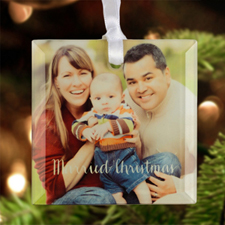 Married Christmas Personalised Photo Glass Ornament Square 3