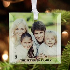 Striped Year Personalised Photo Glass Ornament Square 3