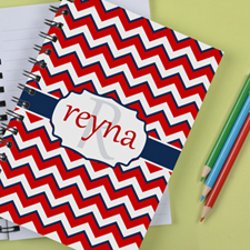 Personalised Red White Navy Chevron Notebook