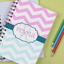 Personalised Baby Blue Pink Chevron Notebook